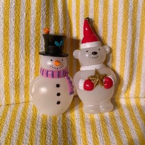 Avon Snowman & Santa Bear Bubble Bath Decanter, Set Of 2